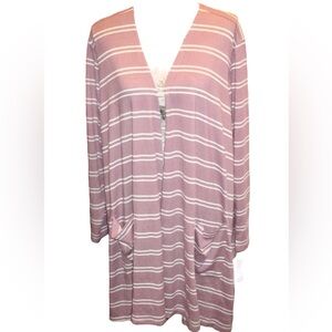 Lularoe Women’s XL Cardigan Caroline Blush White Stripe A Line Lagenlook Sweater